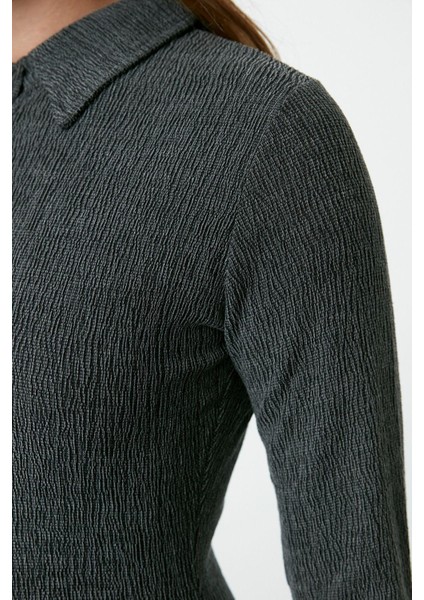 Kadın Moda Şık Maxi Boy Polo Yaka Fitted Düz Bodycone Vücuda Oturan Dokulu Düğme Detaylı Örme Elbise fırsatları