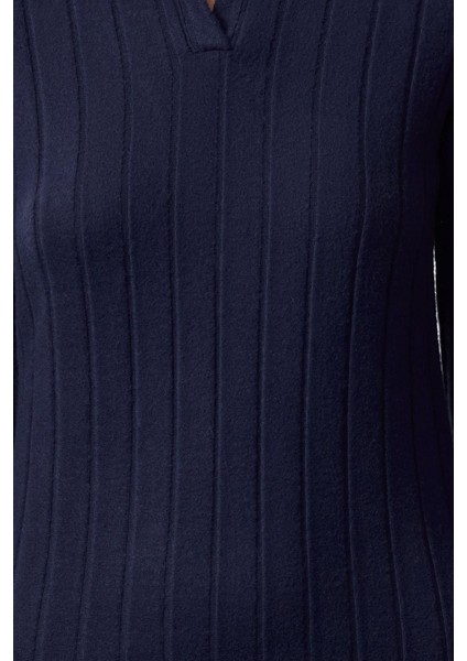 Kadın Moda Şık Mini Boy Polo Yaka Slim Fitted Vücuda Oturan Fitilli Örme Elbise fırsatları