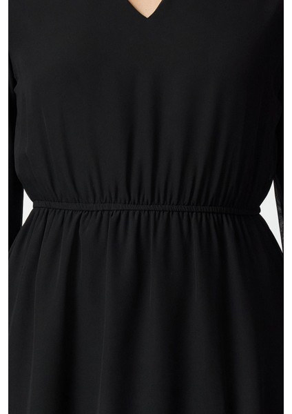 Kadın Moda Şık Mini Boy Kruvaze Regular Eteği Belden Açılan Astarlı Şifon Dokuma Elbise fırsatları