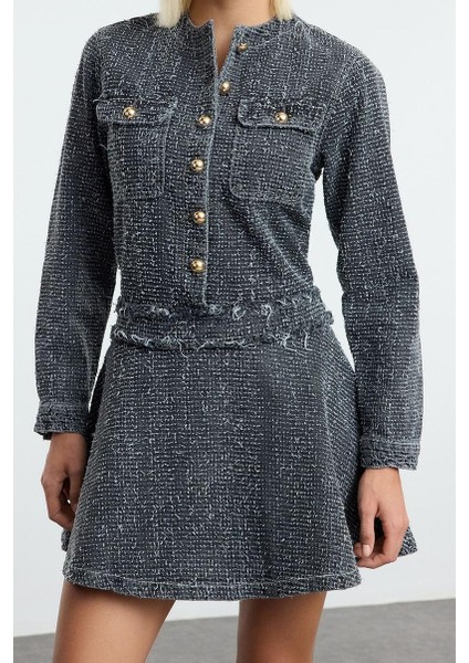 Kadın Moda Şık Mini Boy Bisiklet Yaka Denim Cep Detaylı Elbise modelleri