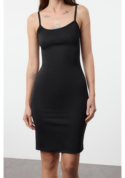 Kadın Moda Şık Mini Boy Kare Yaka Slim Astarlık 2li Paket Askılı Vücuda Oturan Örme Elbise fırsatları
