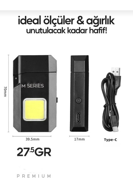 Şarjlı Yüksek Parlak ve Enerji Tasarruflu Cob LED Lamba Rüzgar Geçirmez Çakmaklı Fener Kamp Çakmağı