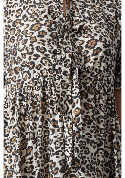 Kadın Moda Şık Maxi Boy Bisiklet Yaka Relaxed Animal A-Line Dokuma Elbise fırsatları