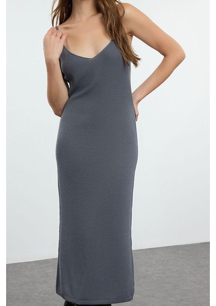 Kadın Moda Şık Midi Boy V Yaka Slim Premium Iplik Özel Iplik Triko Hırka- Elbise Takım