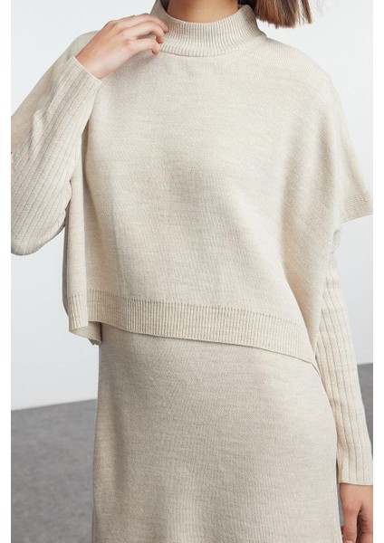 Kadın Moda Şık Midi Boy Dik Yaka Oversize Geniş Kalıp Triko Süveterli Elbise modelleri