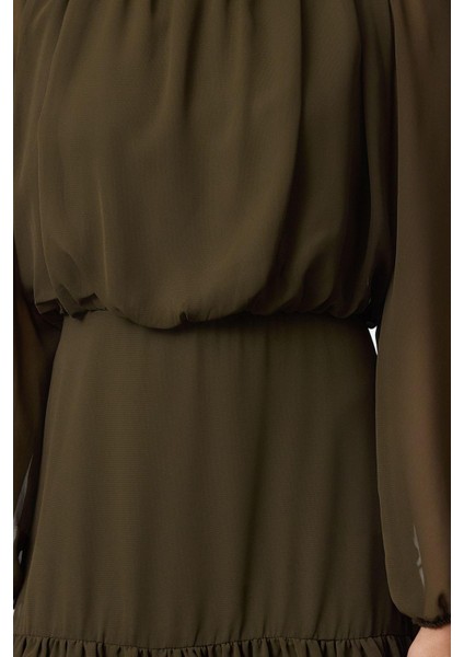 Kadın Moda Şık Mini Boy Dik Yaka Regular Eteği Volanlı Şifon Dokuma Kışlık Elbise fırsatları