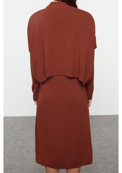Kadın Moda Şık Midi Boy Dik Yaka Oversize Triko Süper Geniş Kalıp Süveterli Elbise indirimleri