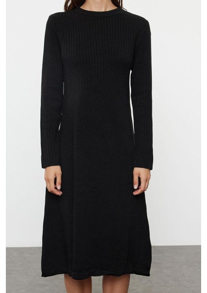 Kadın Moda Şık Midi Boy Dik Yaka Oversize Triko Süper Geniş Kalıp Süveterli Elbise