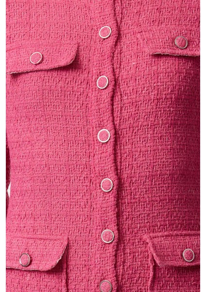 Kadın Moda Şık Mini Boy Bisiklet Yaka Regular Pink Düz Kesim Tüvit Ceket Dokuma Elbise fırsatları