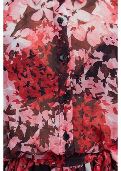 Kadın Moda Şık Mini Boy Gömlek Yaka Regular Belden Açılan Astarlı Şifon Dokuma Elbise fırsatları