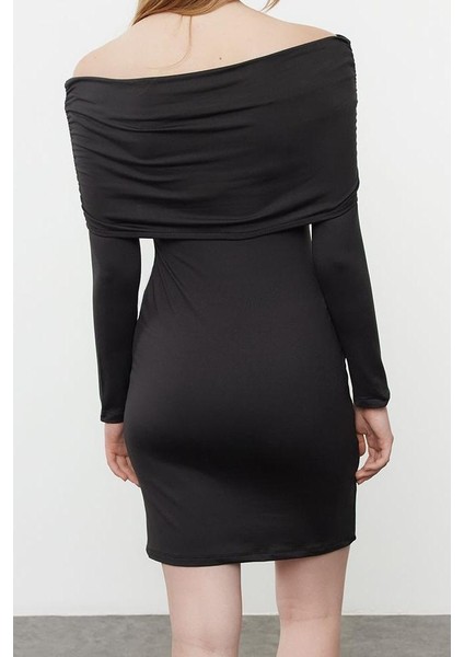 Kadın Mini Boy Carmen Yaka Slim Soft Touch Yumuşak Kumaşlı Fitted Vücuda Oturan Esnek Örme Elbise indirimleri