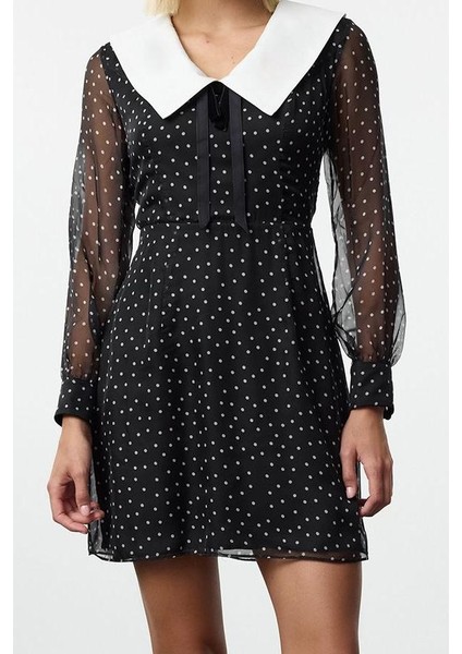 Kadın Moda Şık Mini Boy V Yaka Regular Yaka Detaylı Fiyonklu Şifon Dokuma Elbise fiyatları