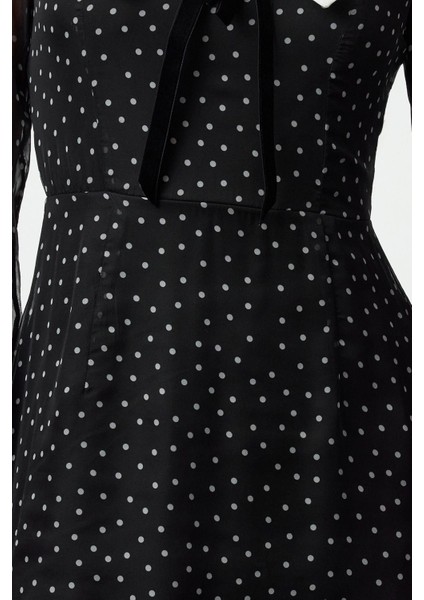 Kadın Moda Şık Mini Boy V Yaka Regular Yaka Detaylı Fiyonklu Şifon Dokuma Elbise modelleri