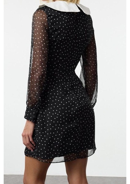 Kadın Moda Şık Mini Boy V Yaka Regular Yaka Detaylı Fiyonklu Şifon Dokuma Elbise fırsatları