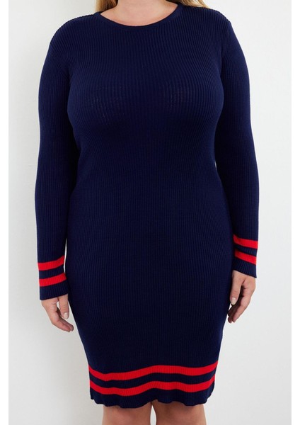 Moda Stil Fitted Bisiklet Yaka Mini Boy Büyük Beden Fitilli Triko Büyük Beden Elbise fiyatları