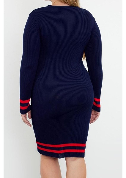 Moda Stil Fitted Bisiklet Yaka Mini Boy Büyük Beden Fitilli Triko Büyük Beden Elbise indirimleri