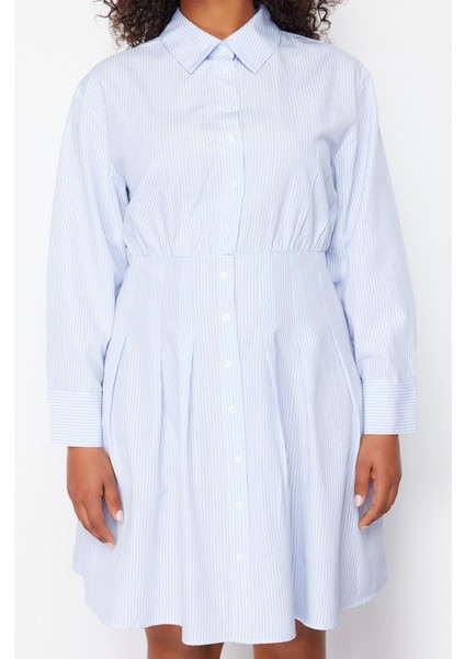 Moda Stil Fitted Gömlek Yaka Midi Boy Büyük Beden Poplin Dokuma Büyük Beden Elbise modelleri