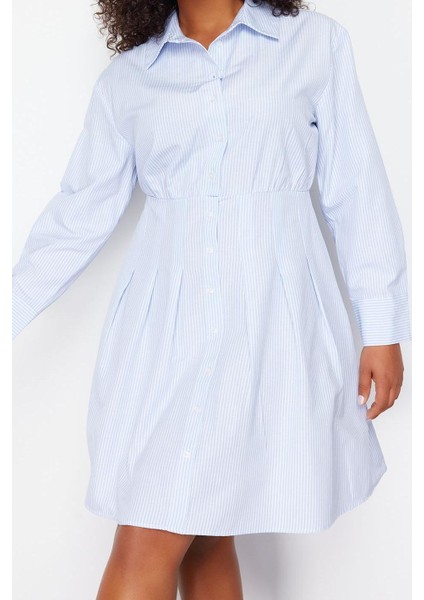 Moda Stil Fitted Gömlek Yaka Midi Boy Büyük Beden Poplin Dokuma Büyük Beden Elbise fırsatları