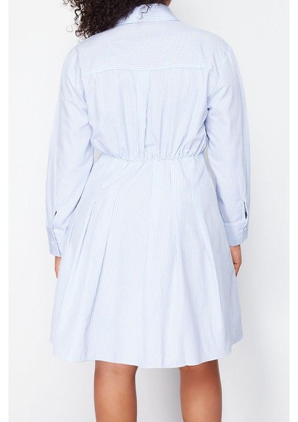 Moda Stil Fitted Gömlek Yaka Midi Boy Büyük Beden Poplin Dokuma Büyük Beden Elbise indirimleri