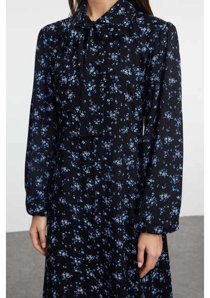 Moda Stil Regular Bebe Yaka Uzun Tesettür Çiçekli Dokuma Gömlek Elbise
