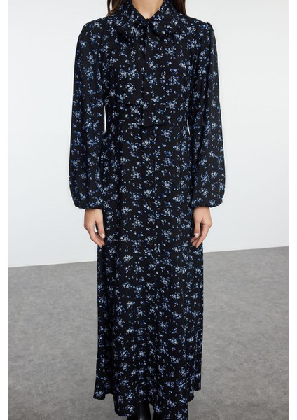 Moda Stil Regular Bebe Yaka Uzun Tesettür Çiçekli Dokuma Gömlek Elbise