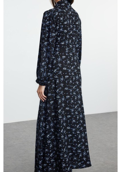 Moda Stil Regular Bebe Yaka Uzun Tesettür Çiçekli Dokuma Gömlek Elbise