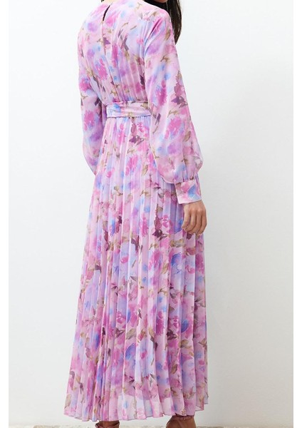 Moda Regular Maxi Tesettür Leopar Desenli Kuşak Detaylı Astarlı Piliseli Şifon Dokuma Elbise indirimleri