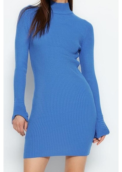 Moda Stil Slim Dik Yaka Mini Boy Triko Basic Elbise