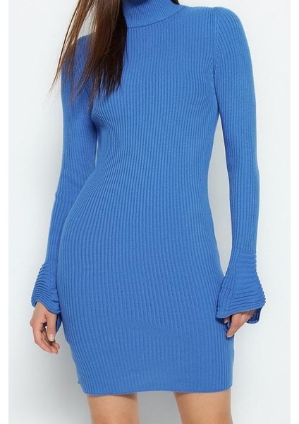 Moda Stil Slim Dik Yaka Mini Boy Triko Basic Elbise