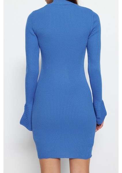 Moda Stil Slim Dik Yaka Mini Boy Triko Basic Elbise