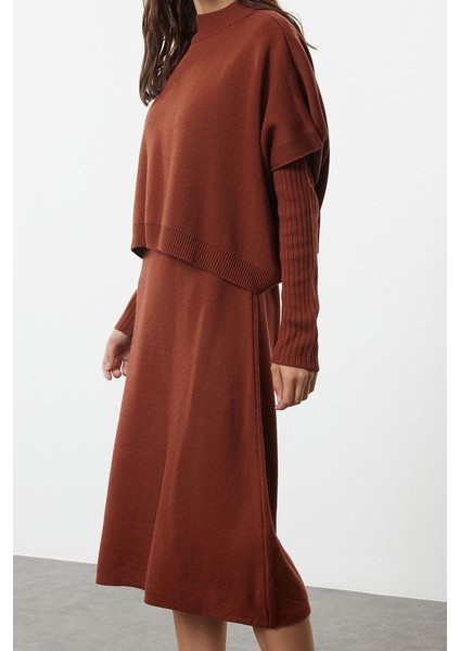 Moda Stil Oversize Dik Yaka Midi Boy Triko Süper Geniş Kalıp Süveterli Elbise fırsatları