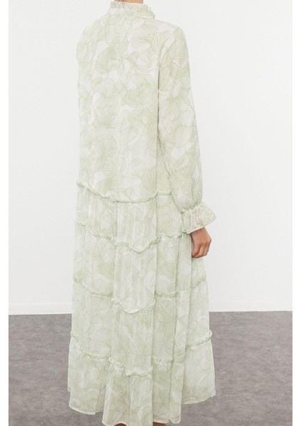 Moda Stil Regular Hakim Yaka Maxi Boy Tesettür Dokuma Şifon Çiçek Desenli Elbise indirimleri