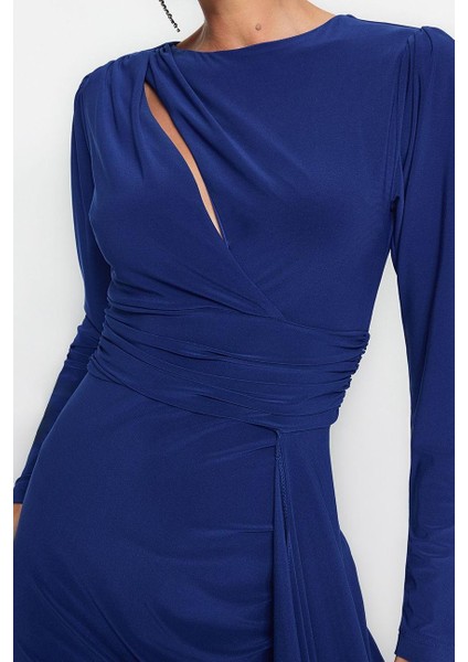 Moda Stil Fitted Bisiklet Yaka Midi Boy Vücuda Oturan Cut Out Pencere Detaylı Şık Abiye Elbise fiyatları
