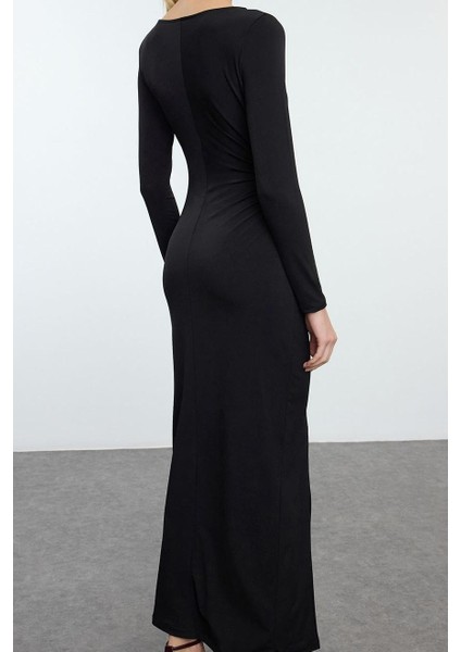 Moda Stil Fitted Bisiklet Yaka Midi Boy Elbise