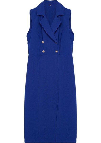 Moda Stil Regular Ceket Yaka Midi Boy Düz Kalem Etek Dokuma Elbise