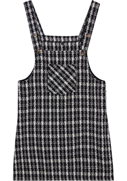 Moda Stil Fitted Kare Yaka Mini Boy Ekose Kareli Jile Dokuma Elbise