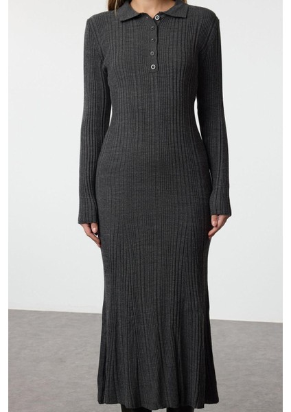 Moda Stil Fitted Polo Yaka Maxi Boy Tesettür Ribana Triko Elbise modelleri