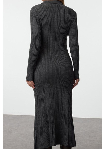 Moda Stil Fitted Polo Yaka Maxi Boy Tesettür Ribana Triko Elbise indirimleri