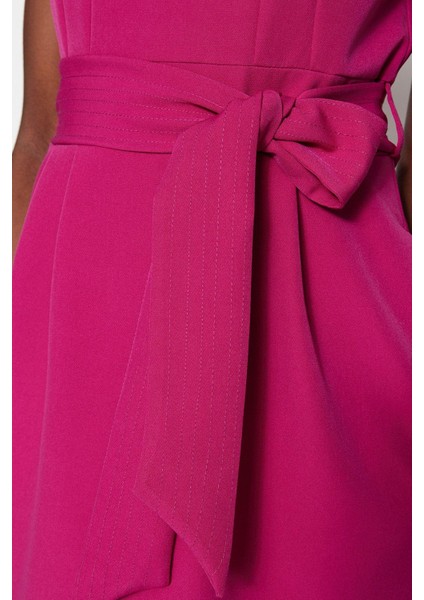 Moda Stil Regular Bisiklet Yaka Mini Boy Kuşaklı Vücudu Saran Dokuma Elbise fiyatları