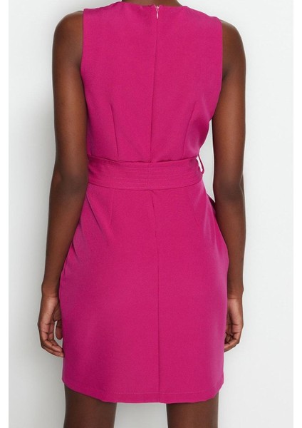 Moda Stil Regular Bisiklet Yaka Mini Boy Kuşaklı Vücudu Saran Dokuma Elbise indirimleri