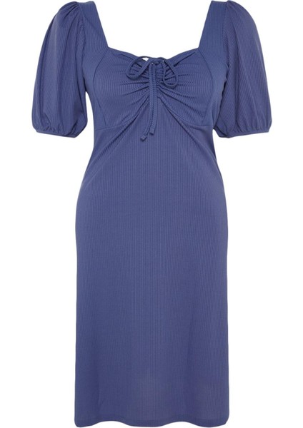 Moda Stil Relaxed Kalp Yaka Midi Boy Büyük Beden Örme Elbise