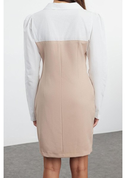 Moda Stil Fitted Gömlek Yaka Mini Boy Düz Vücudu Saran Dokuma Elbise Dokuma Elbise indirimleri