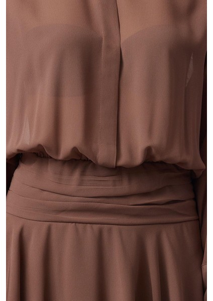 Moda Stil Fitted Gömlek Yaka Mini Boy A-Kesim Fırfır Detaylı Şifon Dokuma Kısa Elbise fırsatları