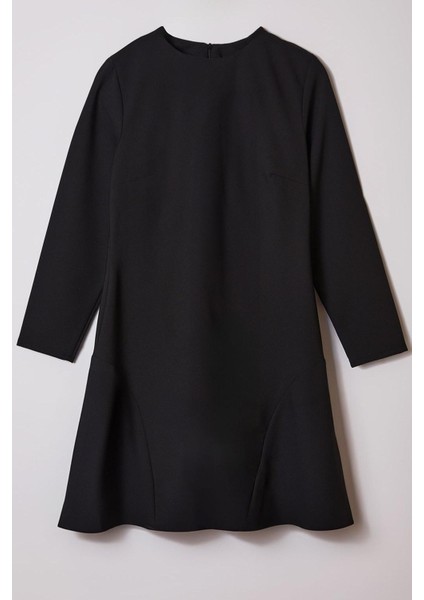 Moda Stil Fitted Bisiklet Yaka Mini Boy Büyük Beden Basic Gizli Fermuarlı Dokuma Büyük Beden Elbise modelleri