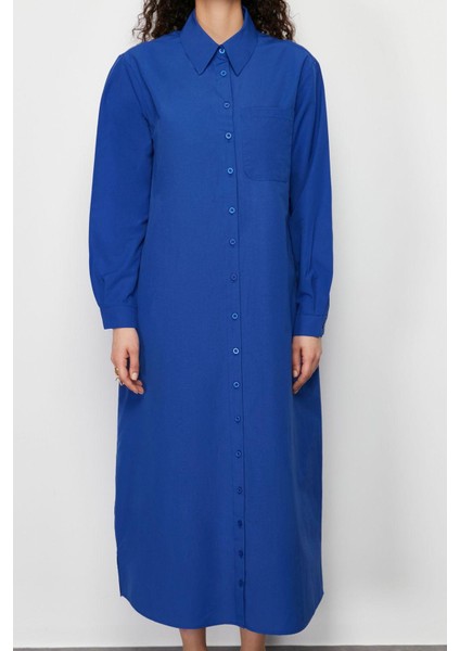 Moda Stil Regular Gömlek Yaka Maxi Boy Tesettür Düz Dokuma Gömlek Elbise modelleri