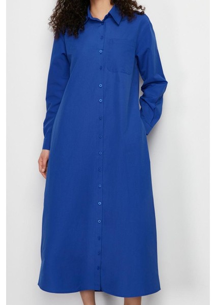 Moda Stil Regular Gömlek Yaka Maxi Boy Tesettür Düz Dokuma Gömlek Elbise fırsatları