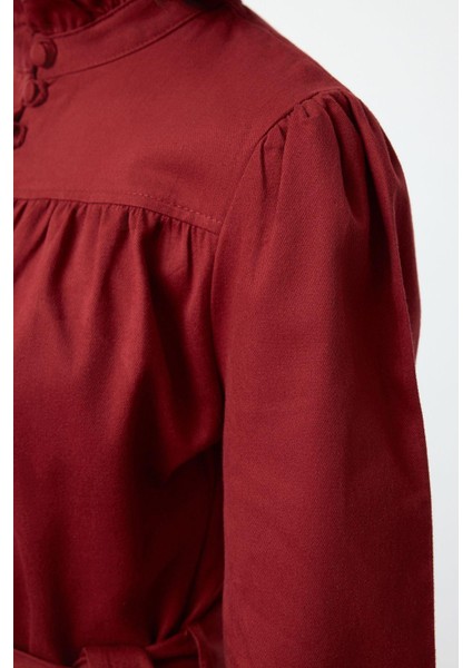 Moda Stil Regular Dik Yaka Mini Boy Düz Dokuma Elbise
