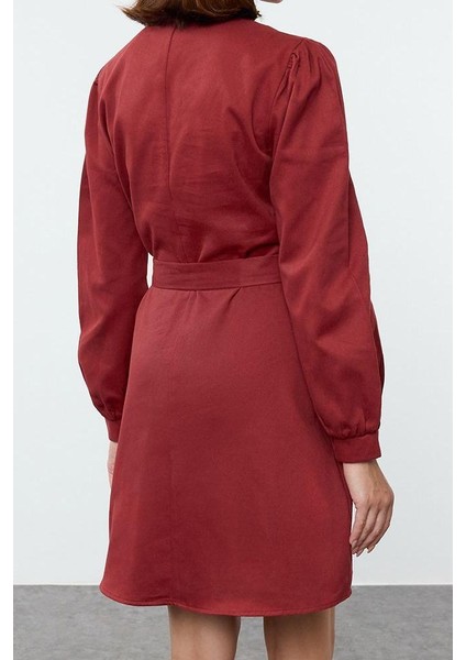 Moda Stil Regular Dik Yaka Mini Boy Düz Dokuma Elbise