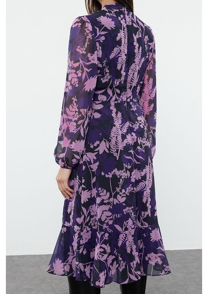 Moda Stil Regular Dik Yaka Midi Boy Düz Dokuma Kışlık Elbise