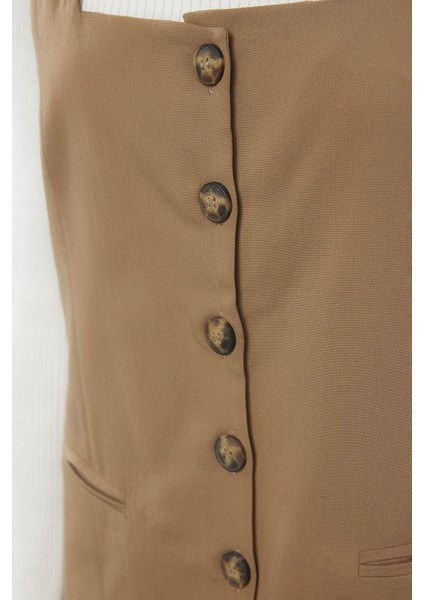 Moda Stil Regular Kare Yaka Mini Boy Poliviskon Kumaş Astarlı Dokuma Ceket Elbise